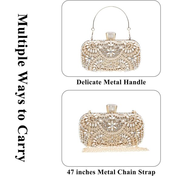 🆕Women Gold Sequin Rhinestone Glitter Evening Handbag Clutch Wedding Party - Picture 4 of 8